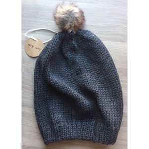 Jack + Lucy beanie hat with faux fur pom pom